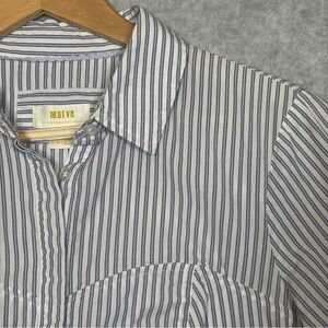 Anthropologie Maeve Striped Long Sleeve Button Up Top-Blue/White-Women Size 10